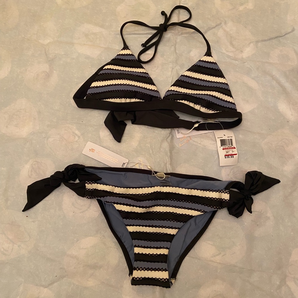 Pilyq Black and White Striped Bikini Set